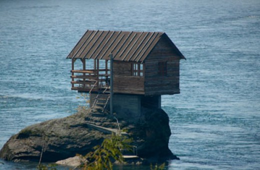 Wooden house on Drina river